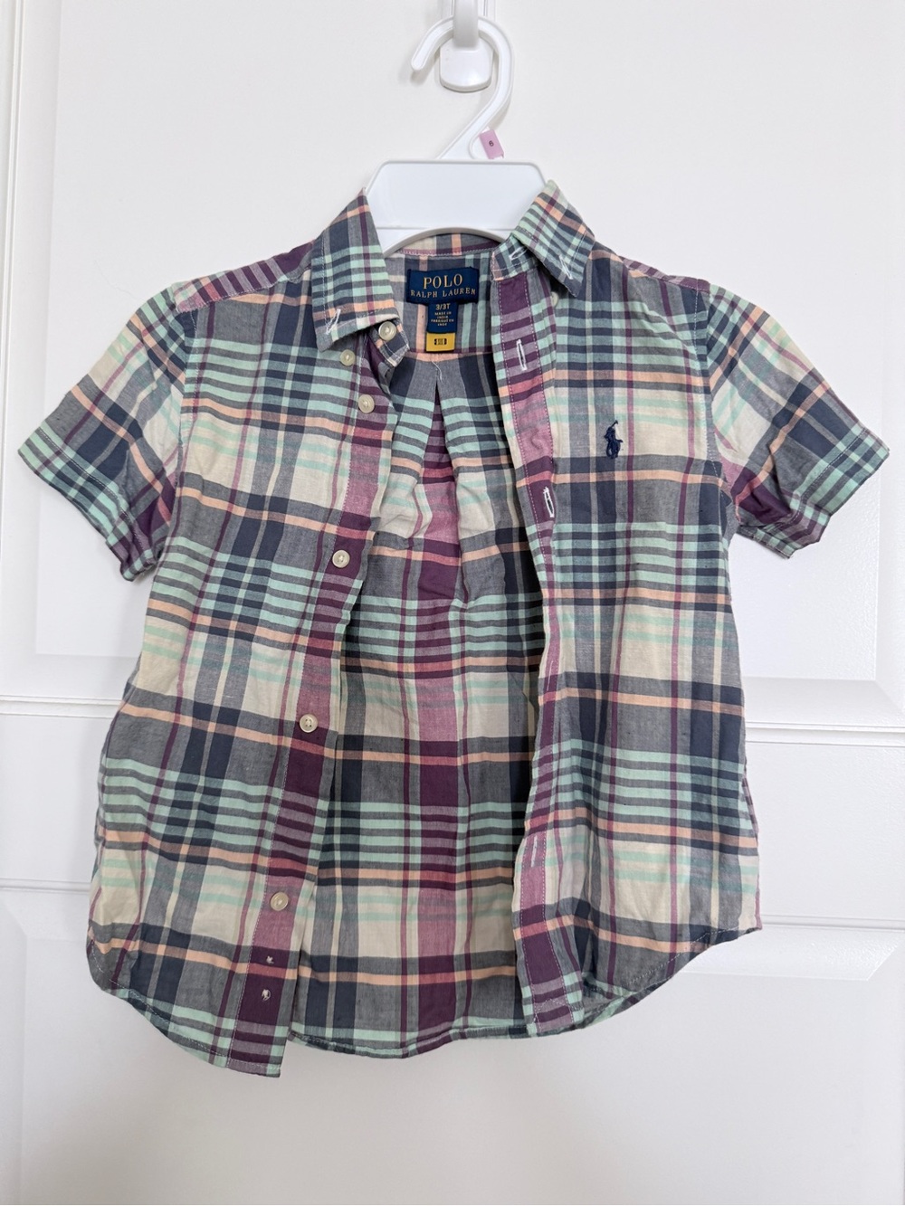 Polo by Ralph Lauren Mint Green & Navy Plaid Short-Sleeve Button-Down Shirt